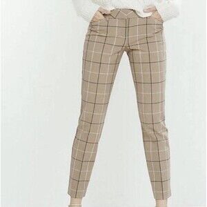 Express Editor Plaid Trousers Checker Print Dress Pants Camel Academia Size 8R
